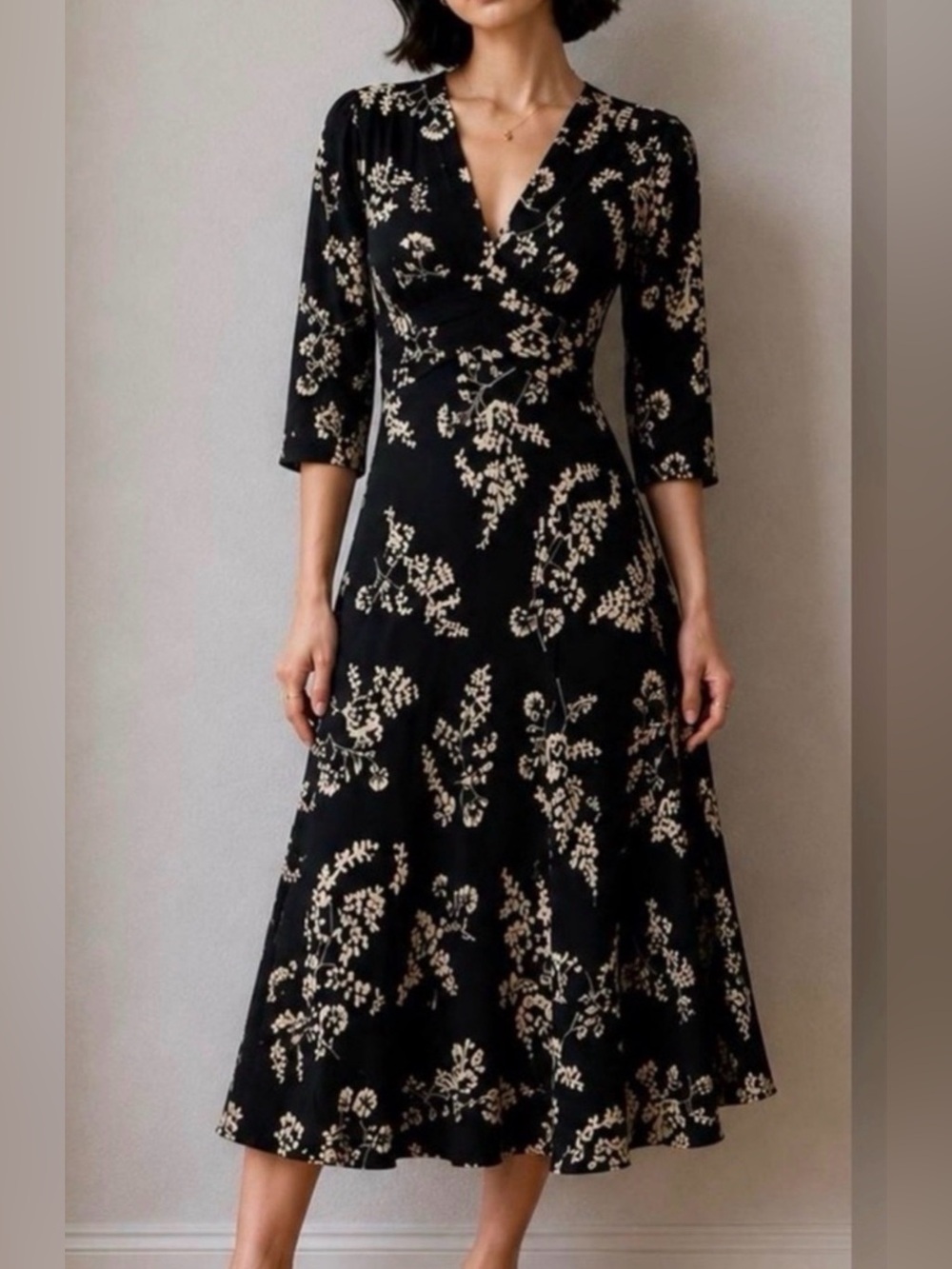 BA&SH Soa Floral Empire V-Neck Midi Dress size med retail reg $495